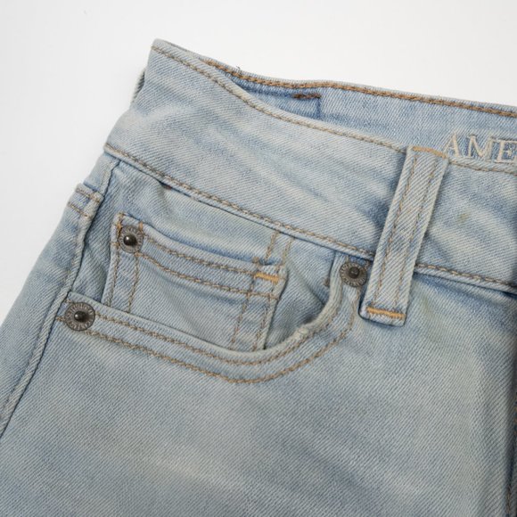 AMERICAN EAGLE Hi-Rise Shortie jean shorts Ne(x)t Level Stretch size 0 - Picture 5 of 10